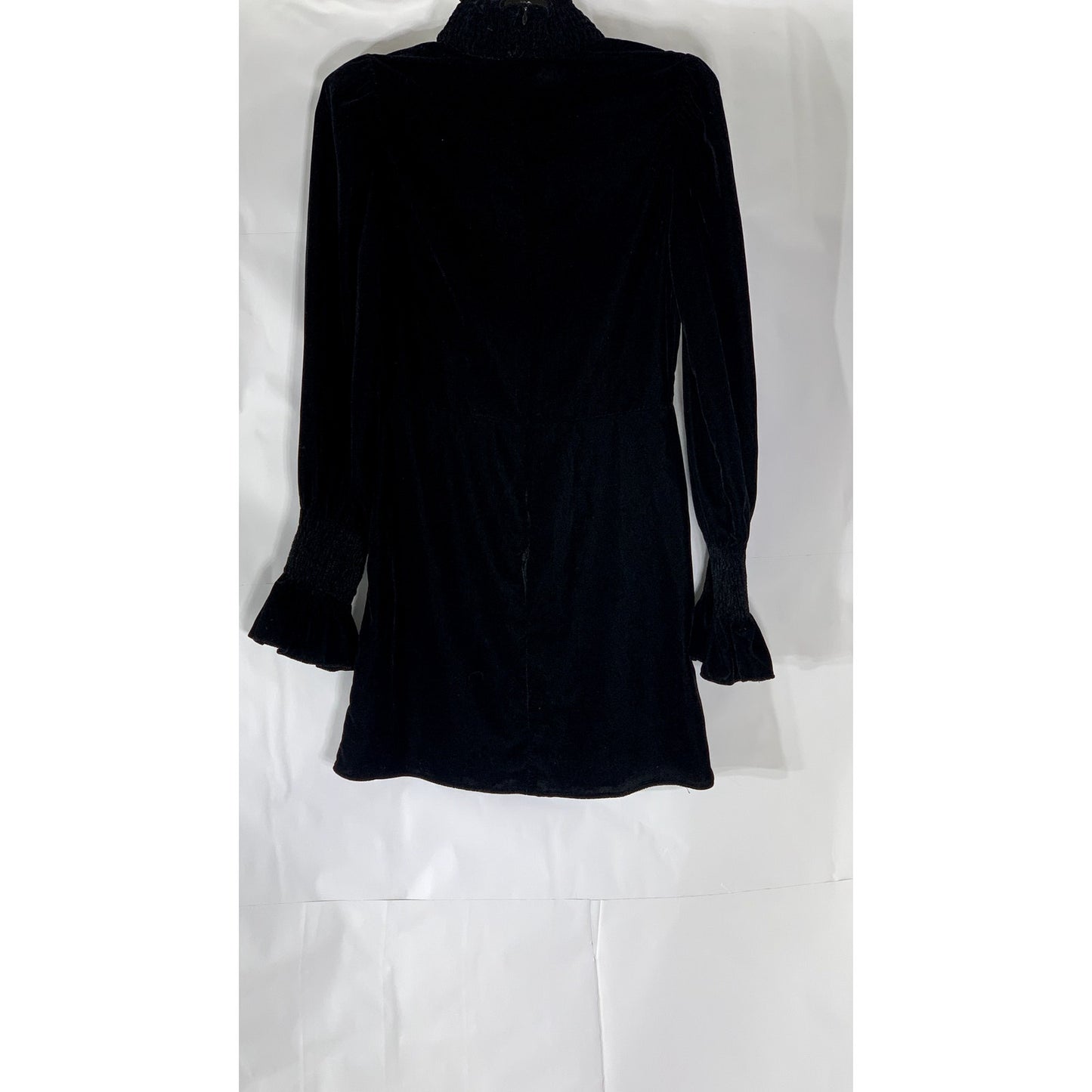 ZARA Women's Black Velvet Mock-Collar Long Bell Sleeve Mini Dress SZ XS