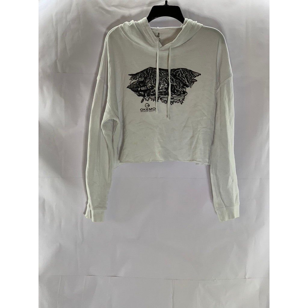 INDEPENDENT TRADING CO Women's White Okemo Custom Graphic Cropped Hoodie SZ L