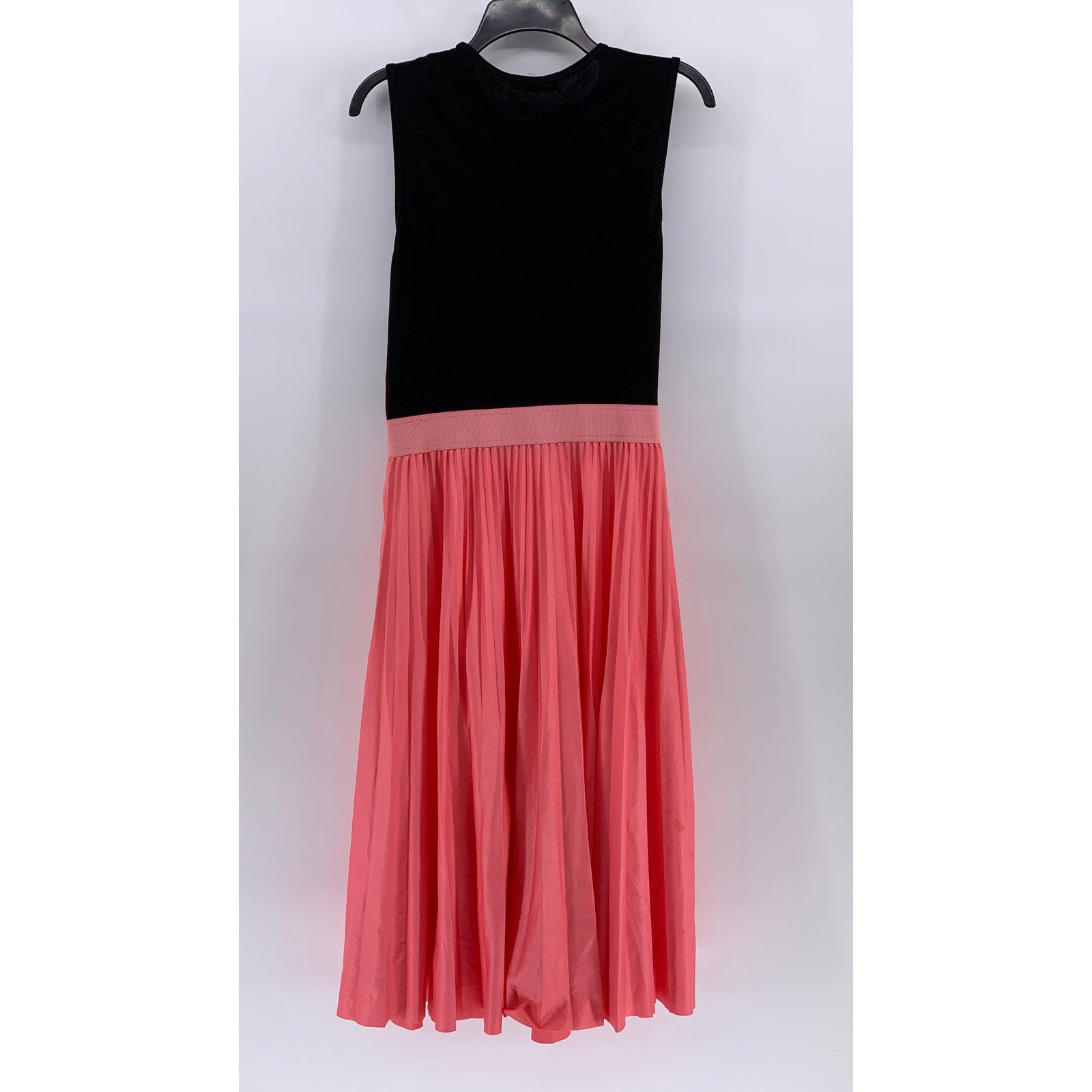 GIVENCHY Women’s Black-Pink Pleated Sleeveless Crewneck Maxi Dress SZ M