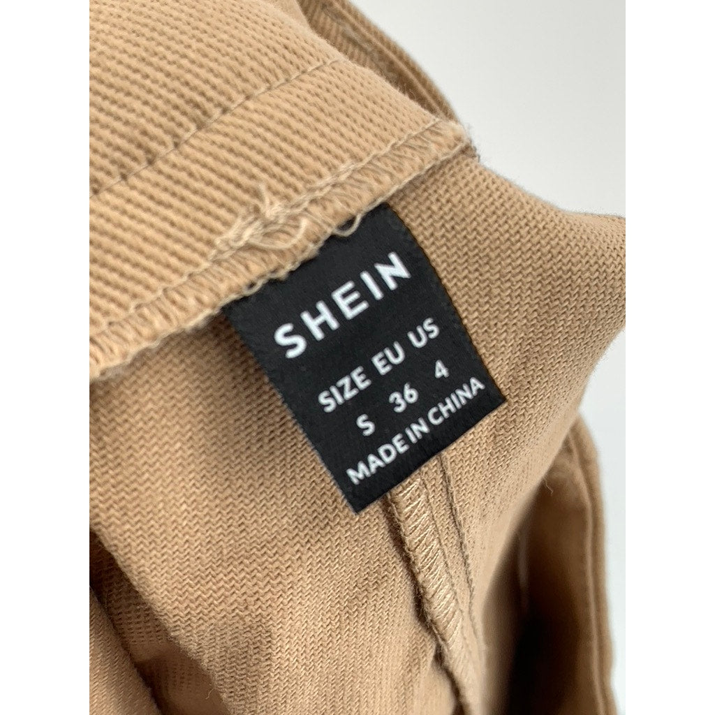 SHEIN Women's Tan Denim Pleated A-Line Tennis Cargo Mini Skirt SZ 4