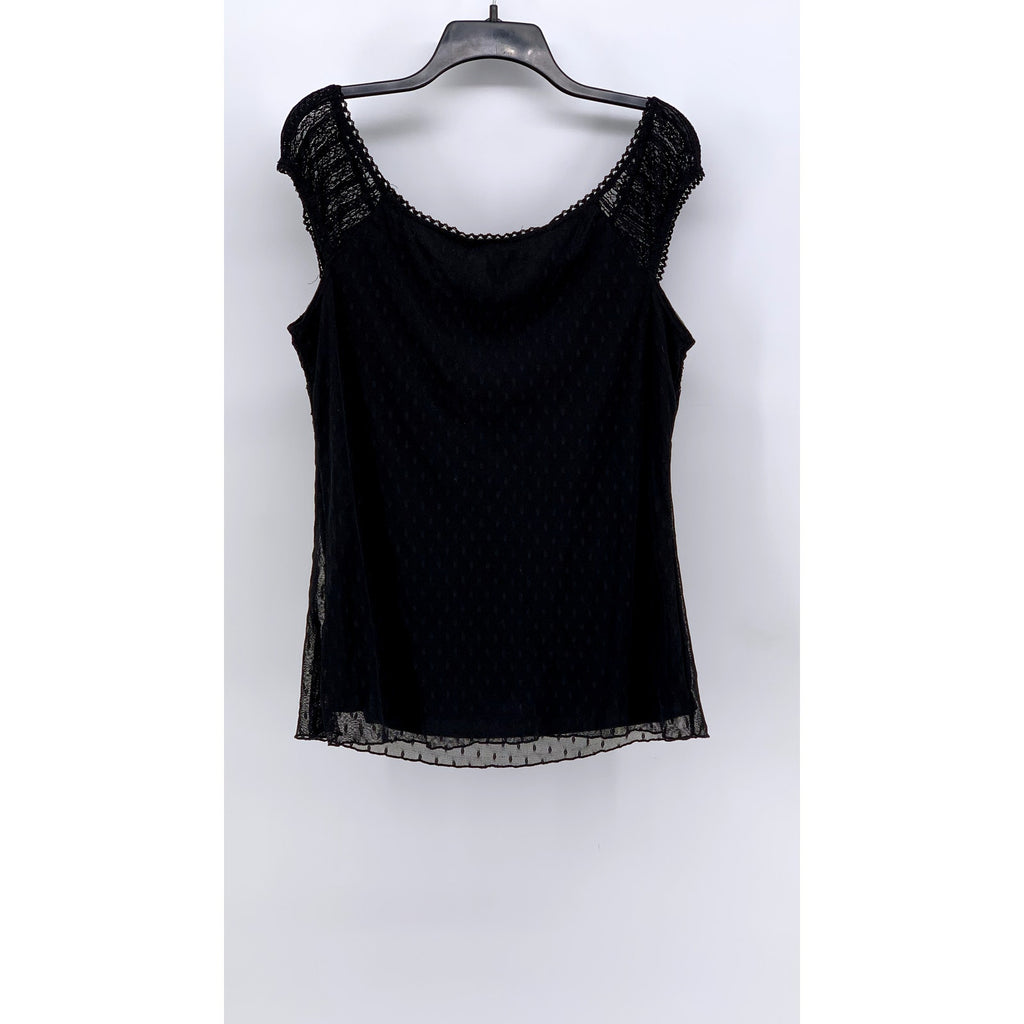 AGENDA Women's Black Lace-Trim Short Sleeve Top SZ XL