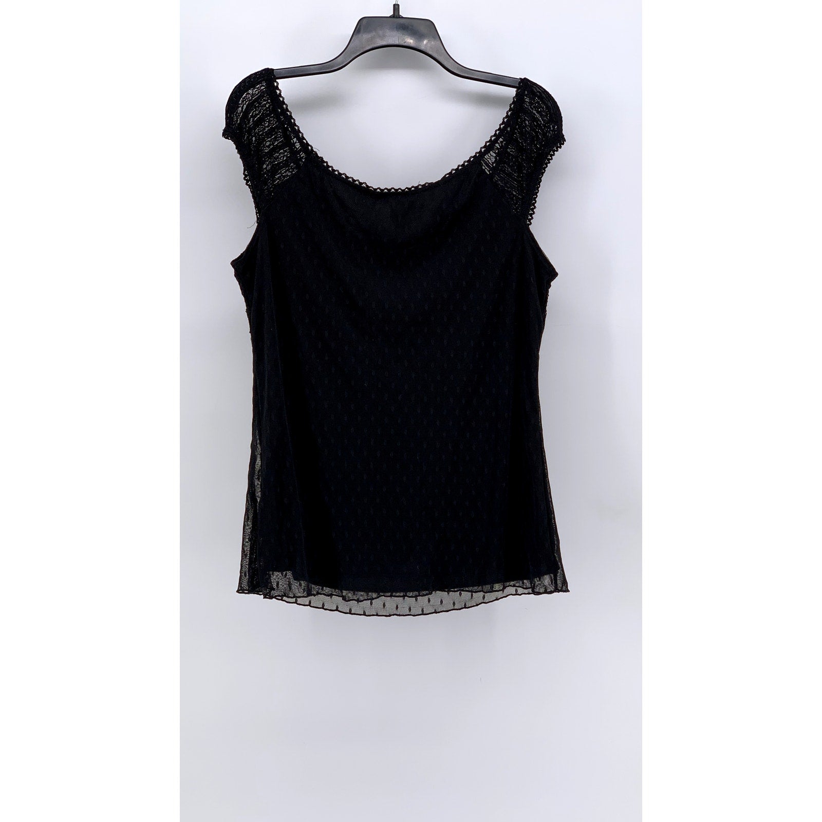 AGENDA Women's Black Lace-Trim Short Sleeve Top SZ XL