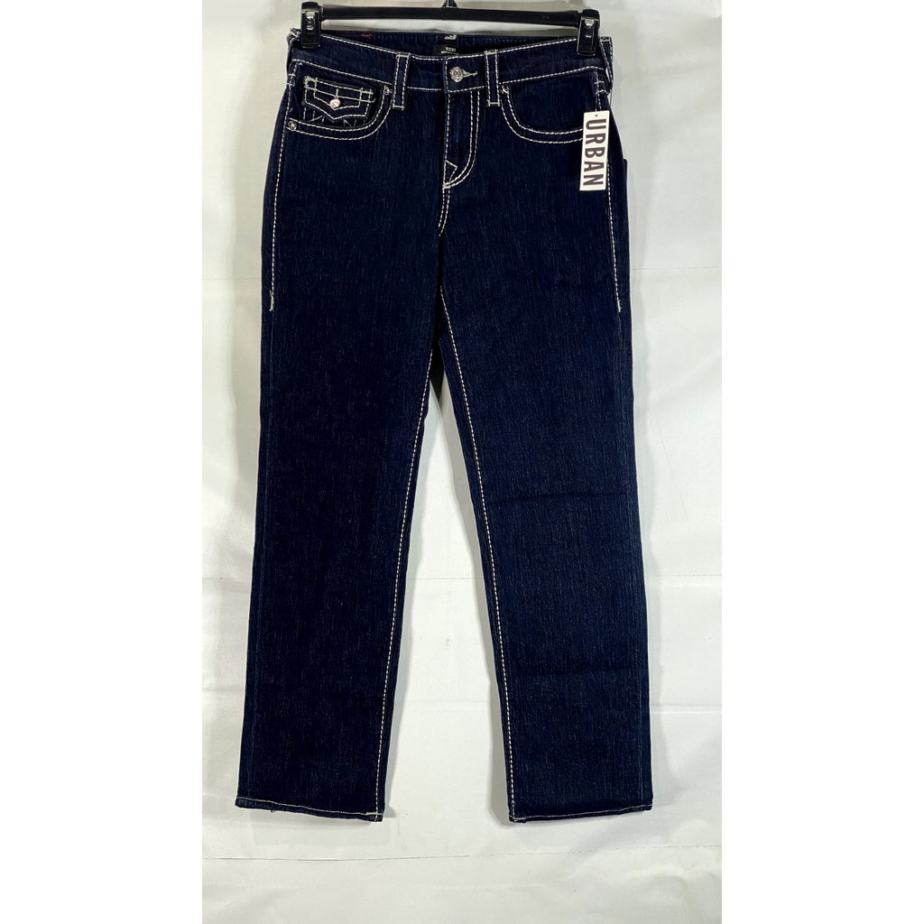 TRUE RELIGION Women's Blue Denim Ricki Relaxed Straight Big T Jean SZ 26