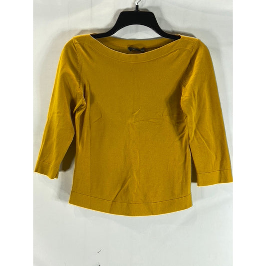 ANN TAYLOR Women's Yellow-Gold Solid Boatneck Long Sleeve Top SZ M