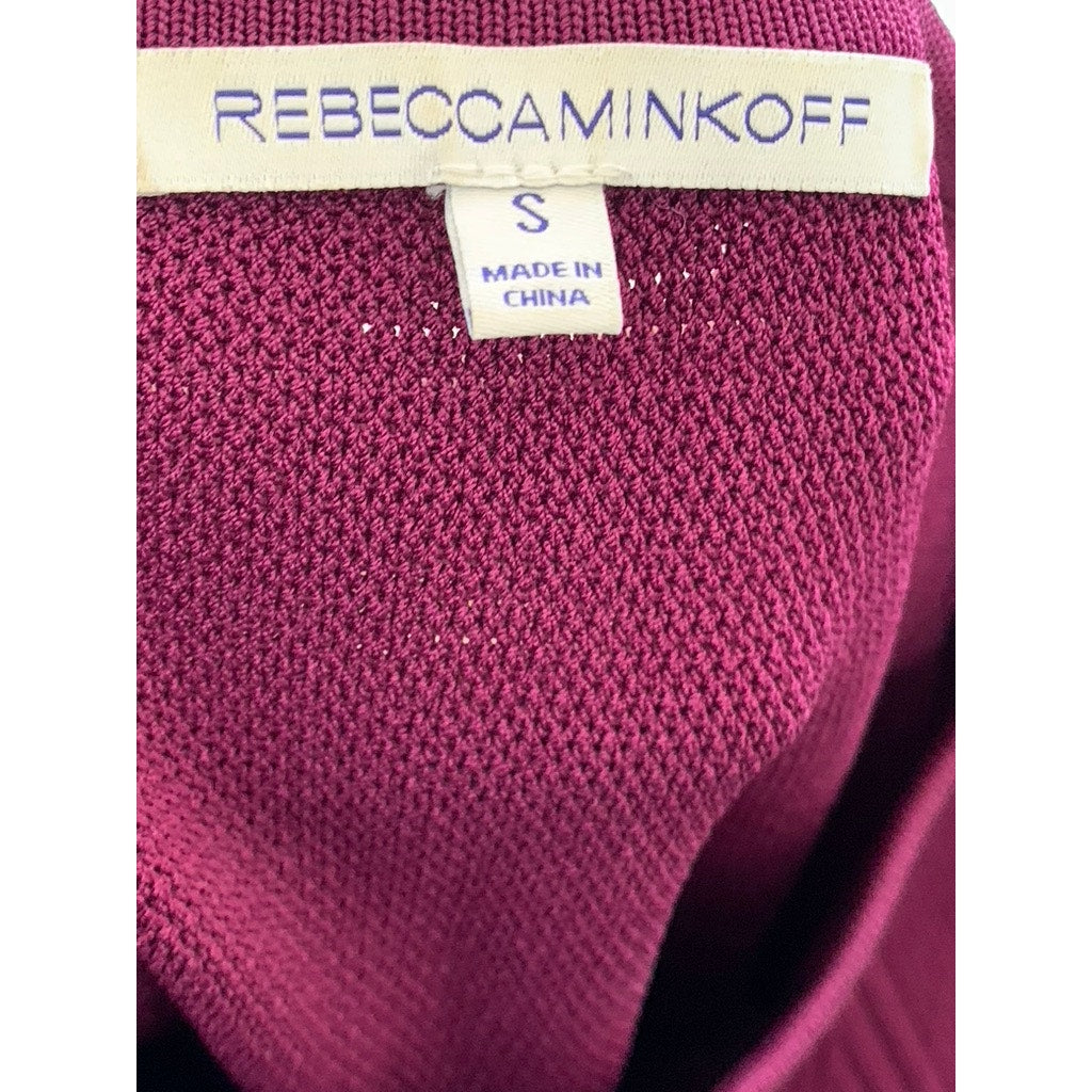 REBECCA MINKOFF Women's Wine Knit Crewneck Elbow Sleeve Maci Dress SZ S