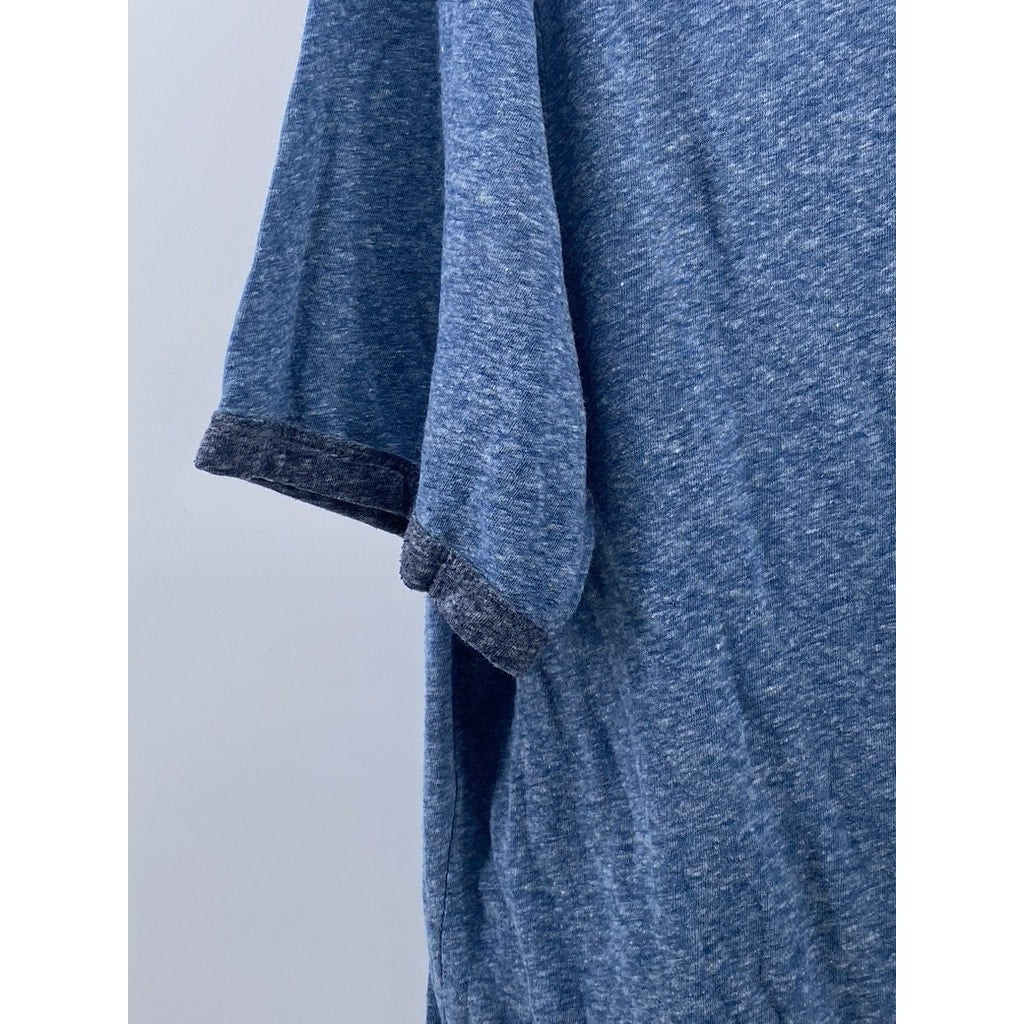 MANGO Men's Blue Heathered Crewneck Casual Short Sleeve T-Shirt SZ M