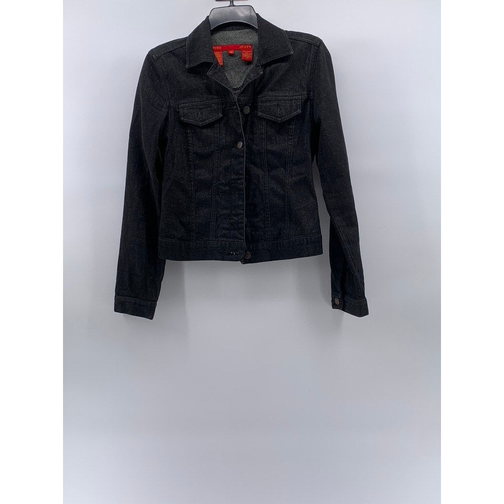 BCBG JEANS Women's Vintage Black Denim Shimmer Button-Up Regular-Fit Jacket SZXS