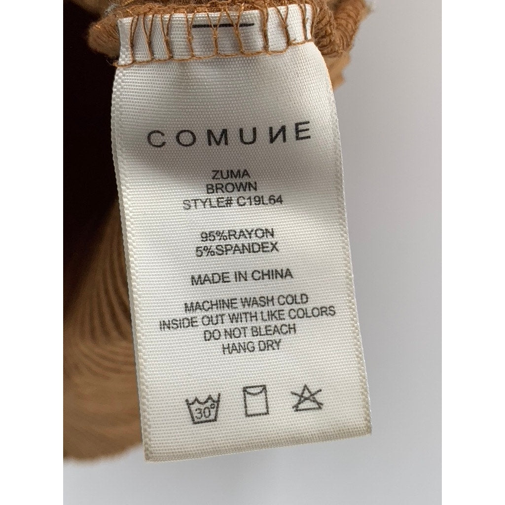 COMUNE Women's Camel Brown Crewneck Ribbed Long Sleeve Cropped Top SZ S