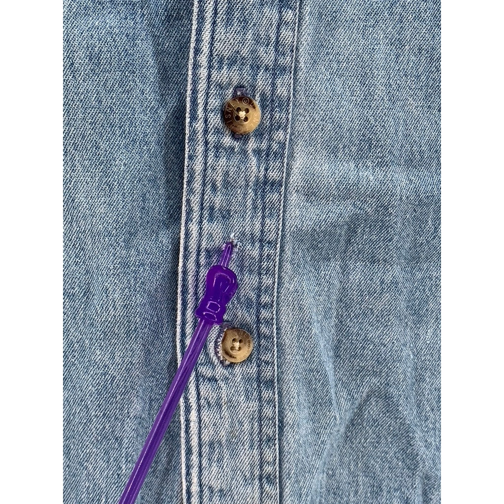 DISNEY Men's Blue Denim Embroidered Mickey Mouse Button-Up Shirt SZ S