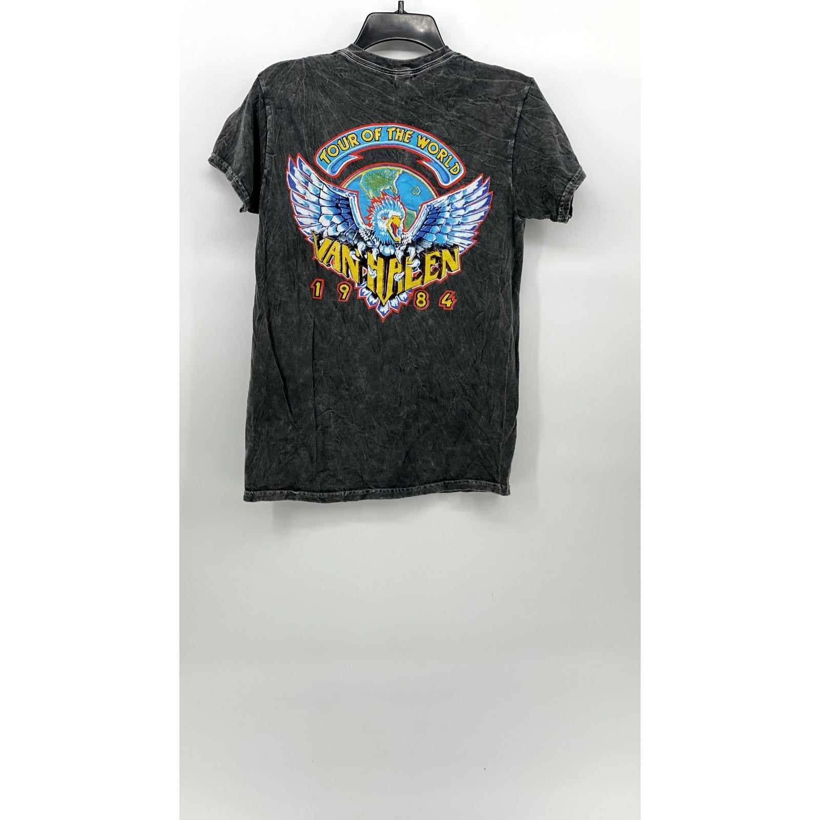 VAN HALEN Men's Acid Washed Black Crewneck Eagle Graphic T-Shirt SZ S