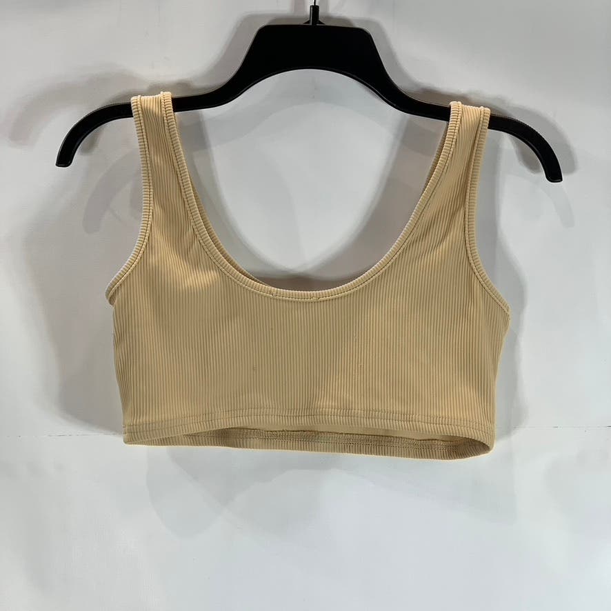 EDIKTED Women's Beige Lenny Ribbed Crop Stretch Top SZ S
