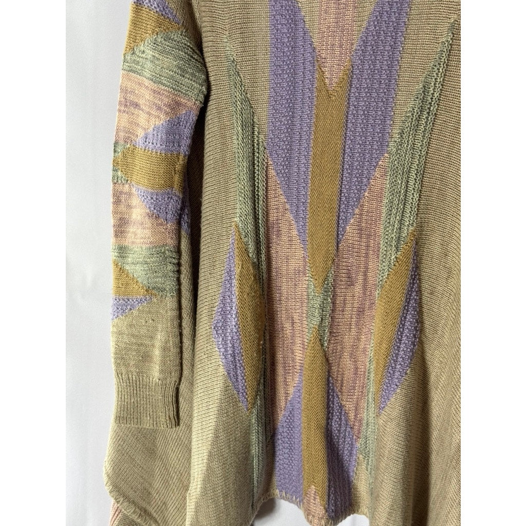 LAUREN RALPH LAUREN Women's Tan/Multi Southwestern Draped Open Cardigan SZ S/M