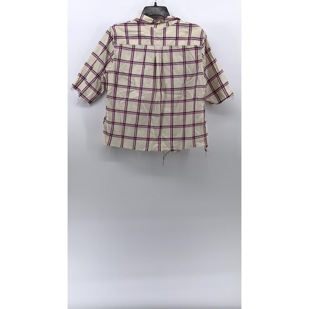 BANANA REPUBLIC Women's Cream-Purple Windowpane Dillon Button-Up Shirt SZ M