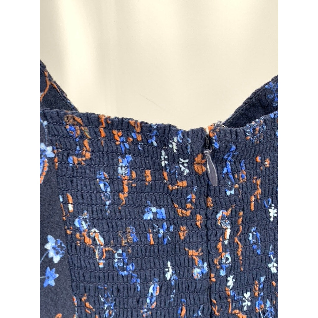 WILFRED Women's Navy Blue Floral V-Neck Tie-Sleeve A-Line Mini Dress SZ XS