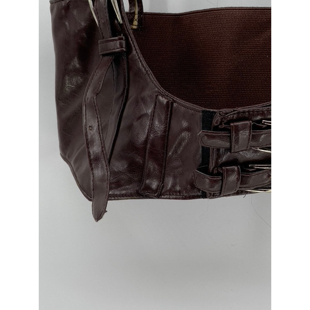 UNBRANDED Women's Brown Faux-Leather Adjustable Waist Belt SZ S