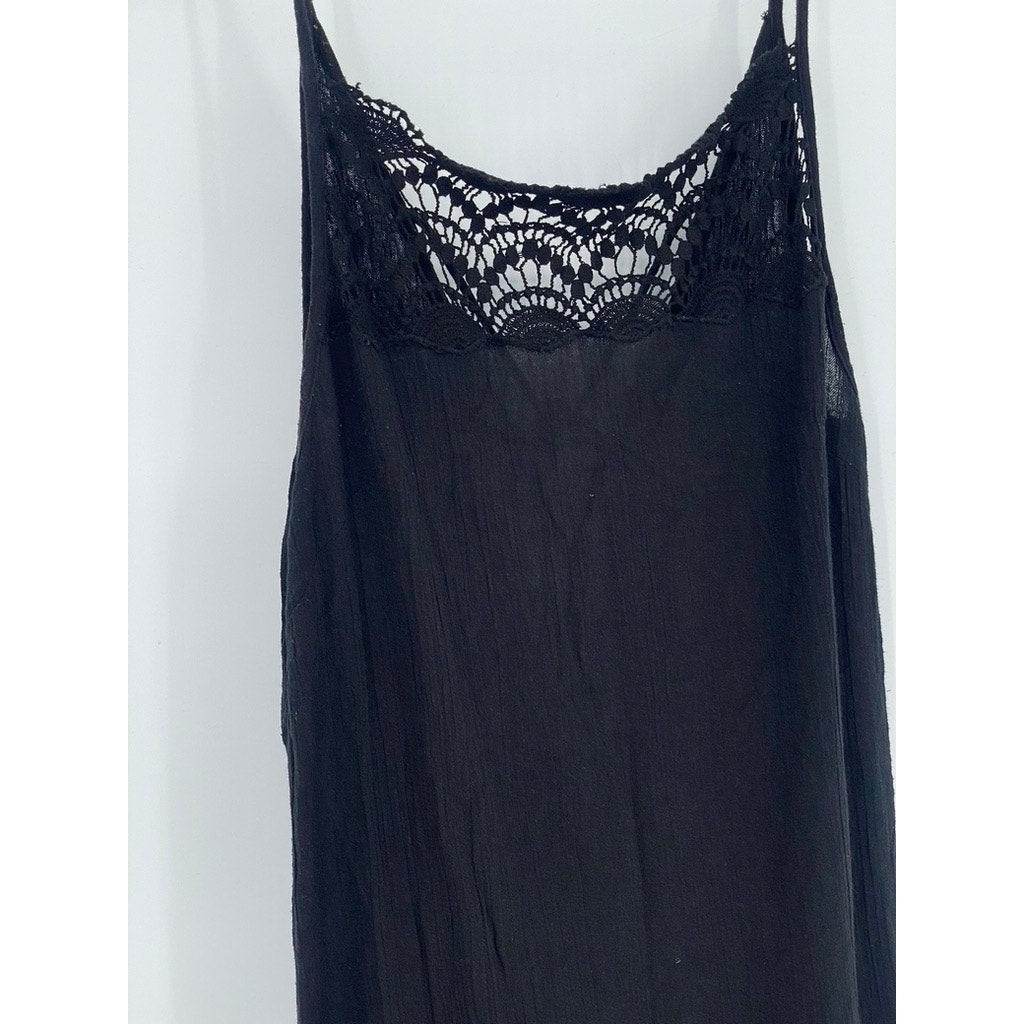 URBAN OUTFITTERS Women's Black Semi-Sheer Crochet-Trim V-Neck Maxi Dress SZ S