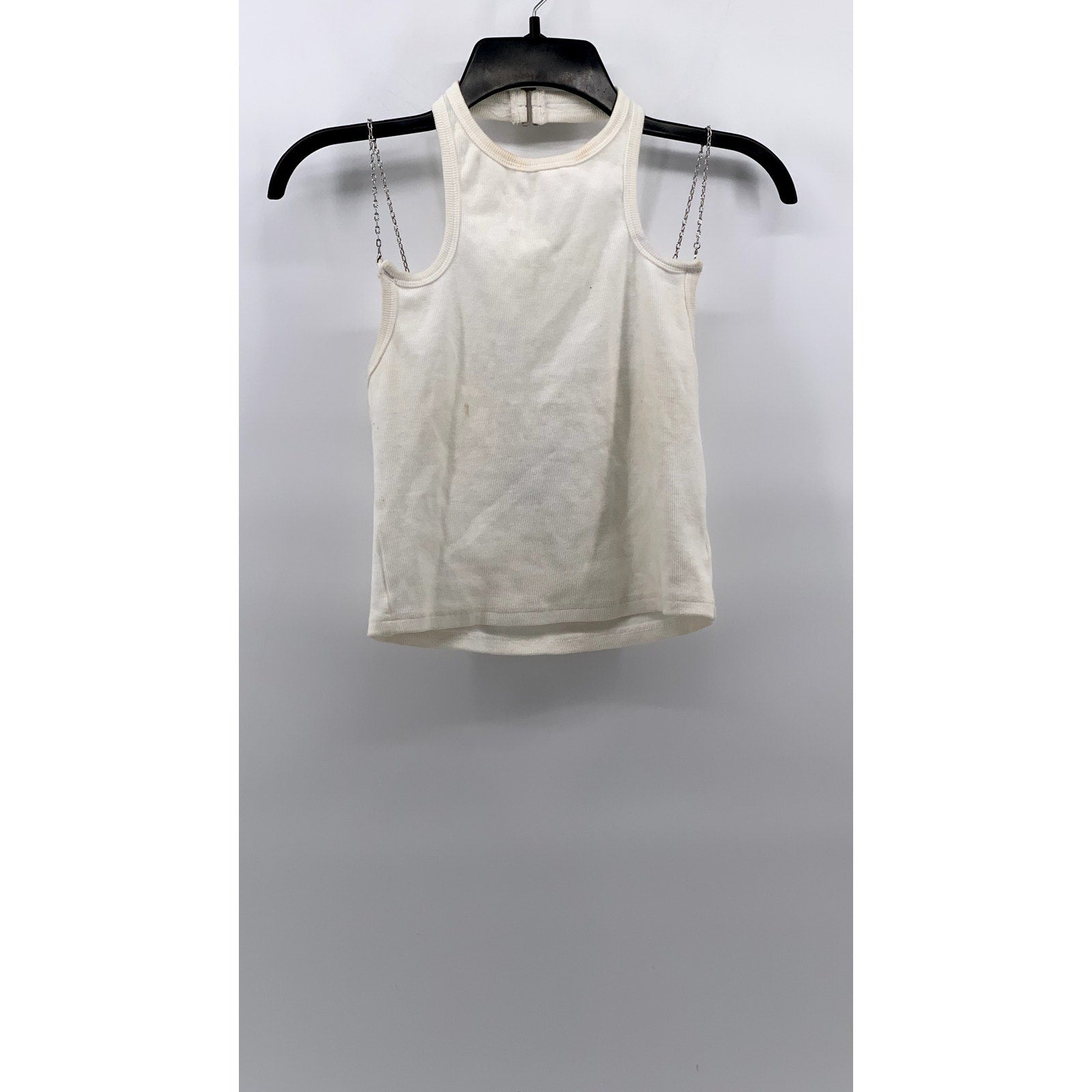 I.AM.GIA Women's White Ribbed Chain-Strap Halter Tank Top SZ S