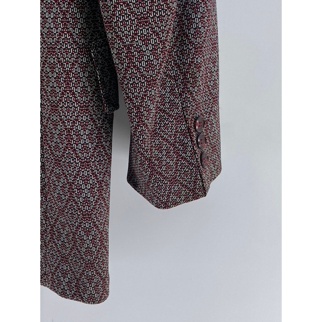 LEE WALD Men's Vintage Burgundy Printed Two-Button Blazer SZ S
