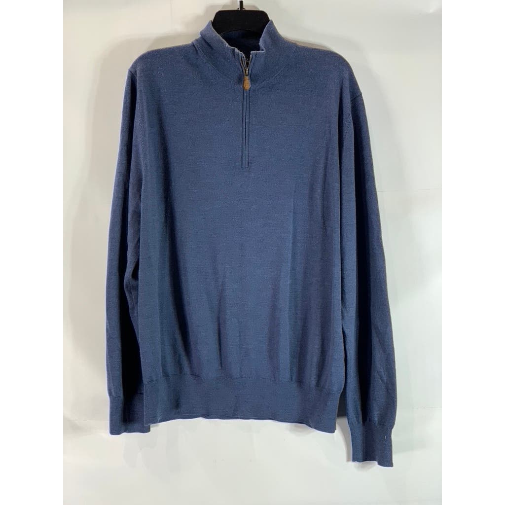 BROOKS BROTHERS Men's Blue Quarter-Zip Saxxon Wool Pullover Sweater SZ XL