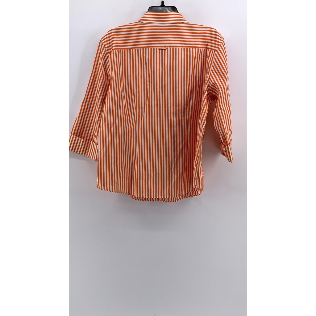 FACONNABLE Women's Orange-White Striped Button-Up Long Sleeve Top SZ XL