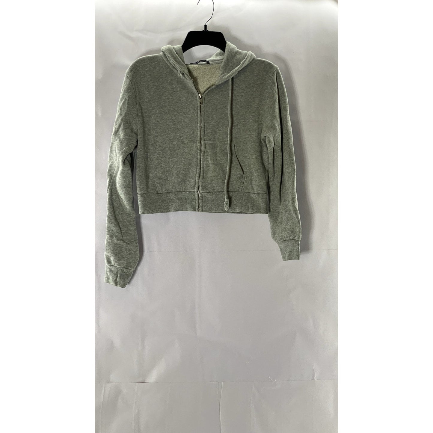 BRANDY MELVILLE Women's Gray Crystal Zip-Up Hooded Long Sleeve Sweater SZ S
