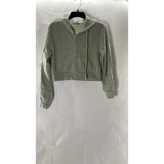 BRANDY MELVILLE Women's Gray Crystal Zip-Up Hooded Long Sleeve Sweater SZ S