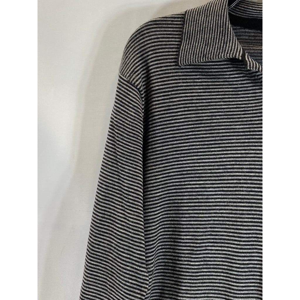 BANANA REPUBLIC Men's Black/Gray Striped Vintage Extra Fine Merino Polo SZ L