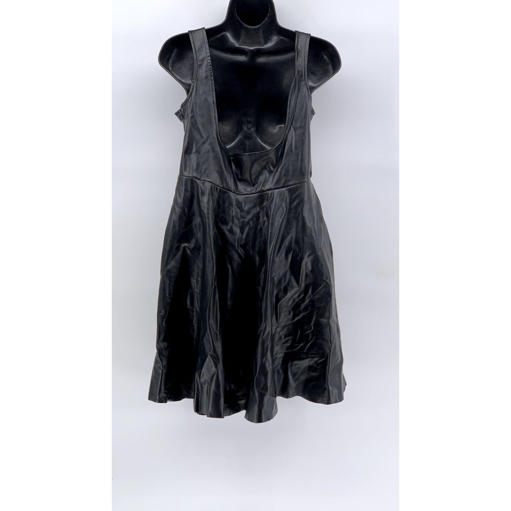 SHEIN Women's Black Faux Leather Scoop-Neck A-Line Tank Dress SZ 6
