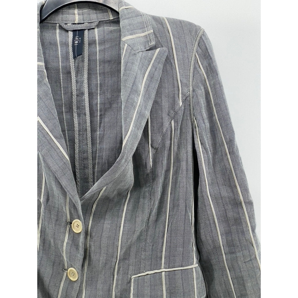 HIGH USE Women's Dark Gray Striped Two-Button Tie-Back Long Sleeve Blazer SZ 30