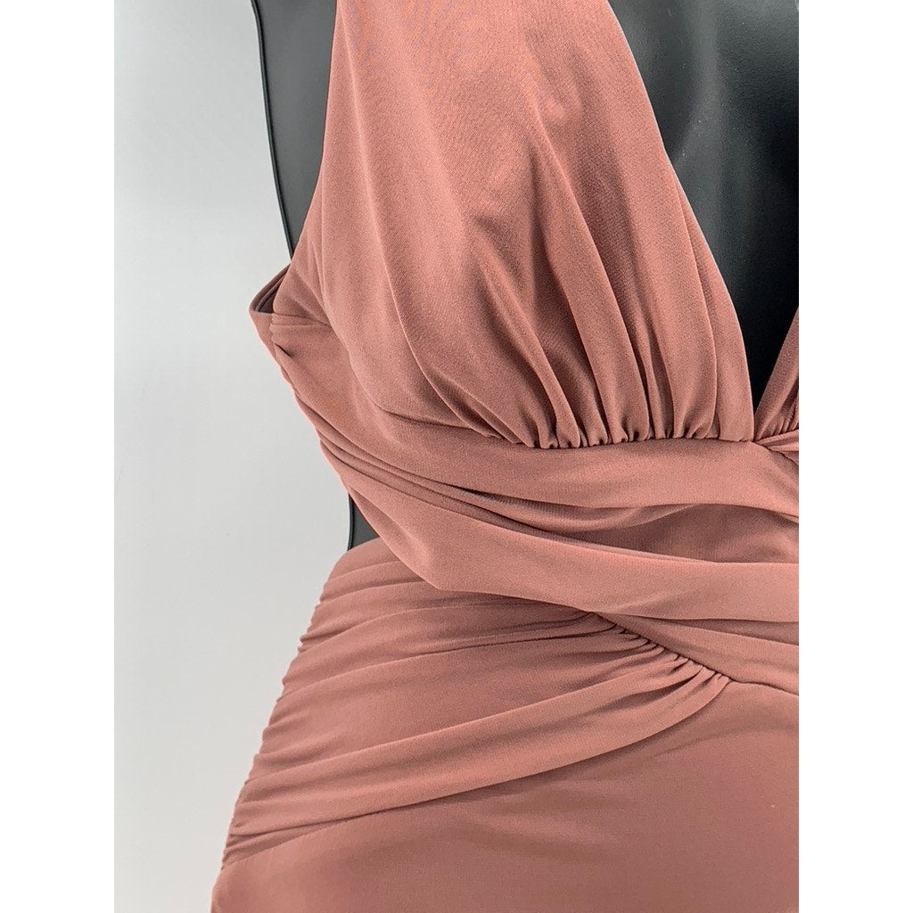 KATIE MAY Women's Ash Rose Secret Agent Plunging V-Neck Open-Back Gown SZ S