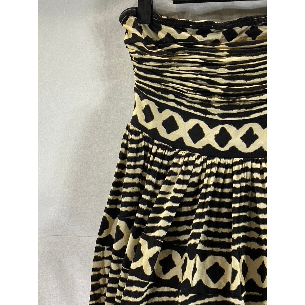 TRACY REESE New York Women's Black/Cream Printed Strapless Midi Dress SZ S