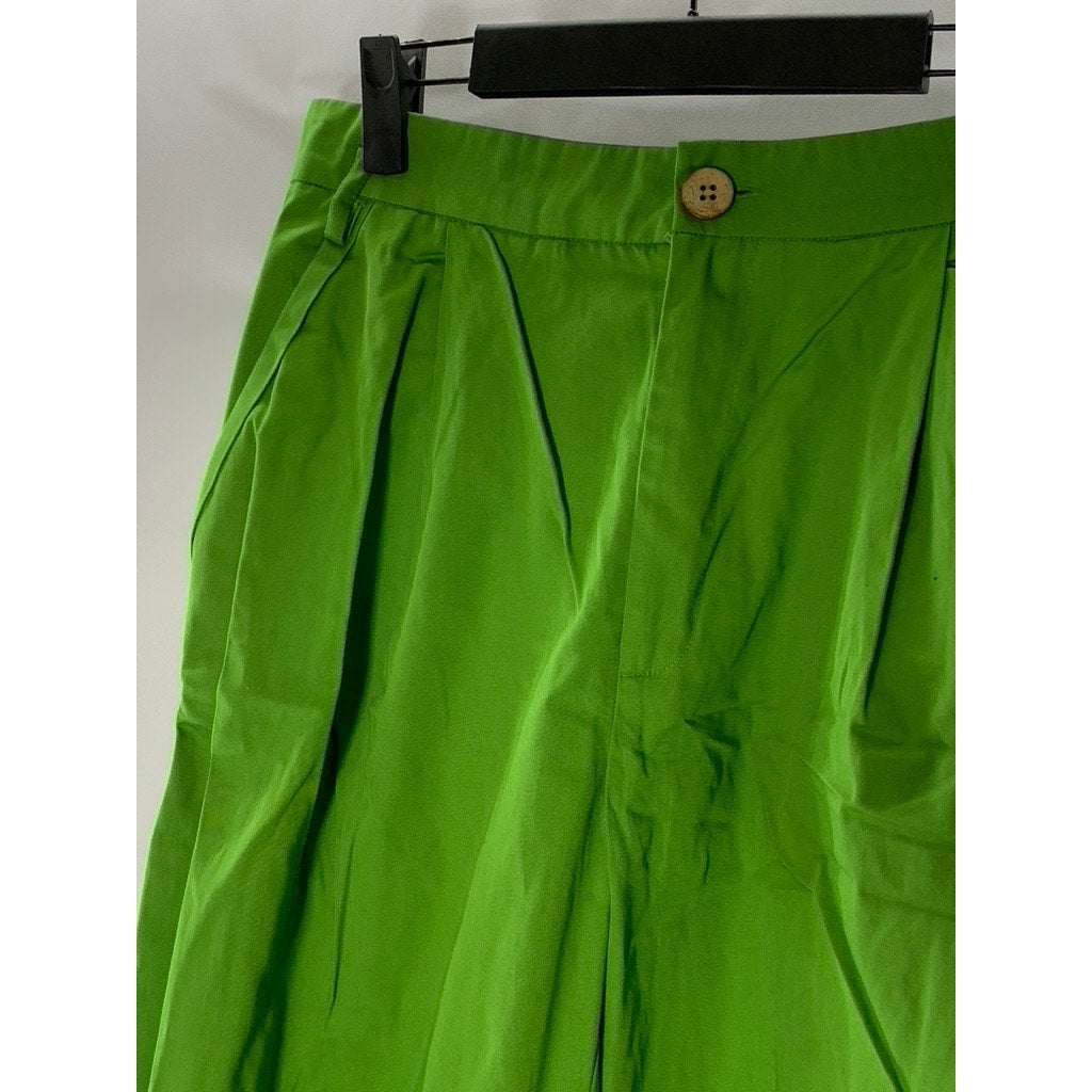 FREE PEOPLE Women's Green Lucia Button Hem Mid-Rise Pleated Harem Trousers SZ 0