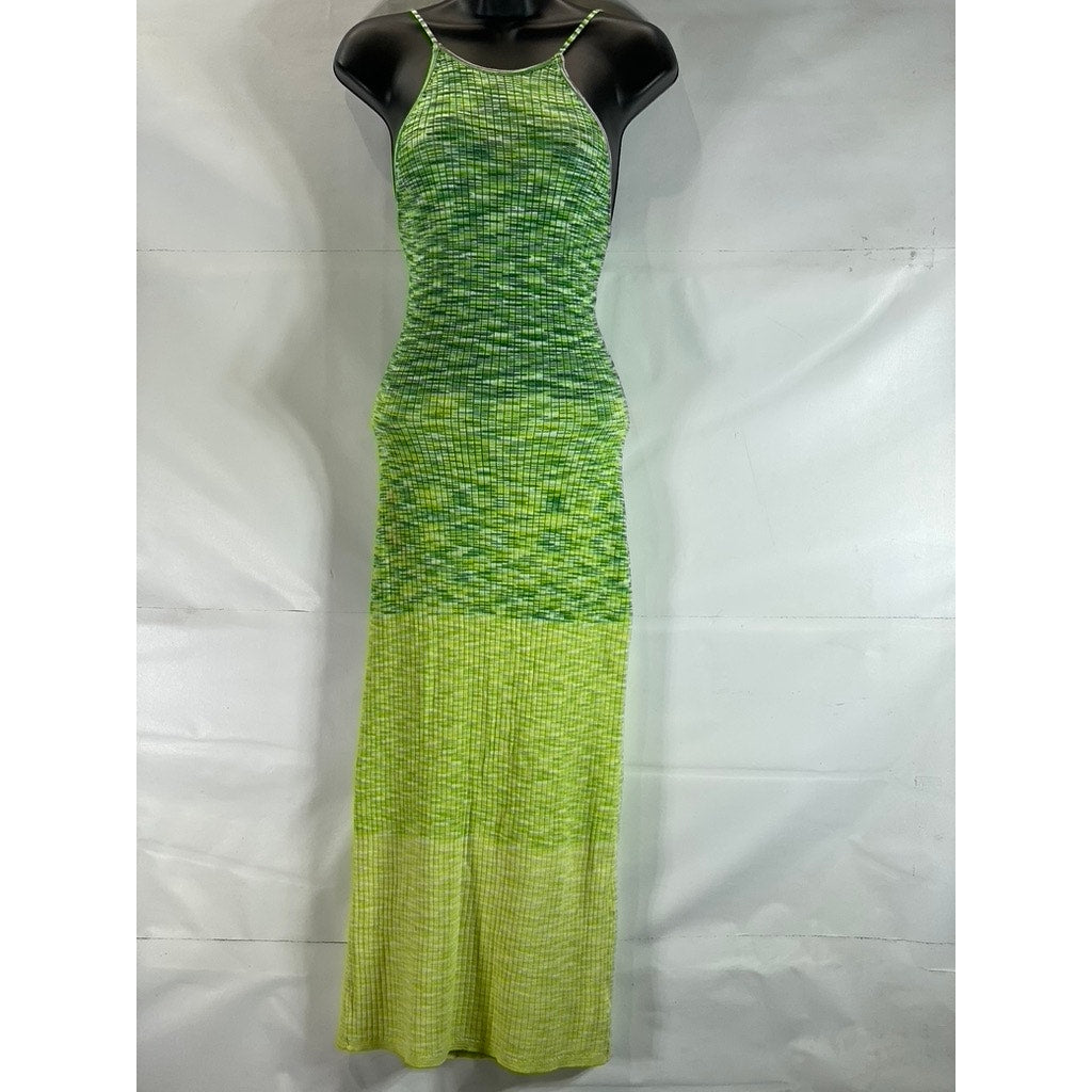 FUTURE COLLECTIVE Women's Green Ombre Knit Halter Open-Back Midi Dress SZ M