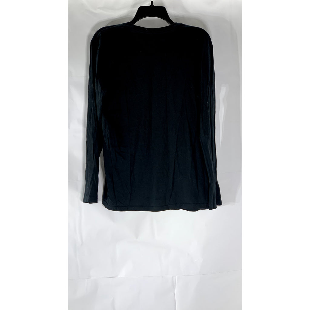UNBRANDED Men’s Black-White Logo Crewneck Long Sleeve T-Shirt SZ M