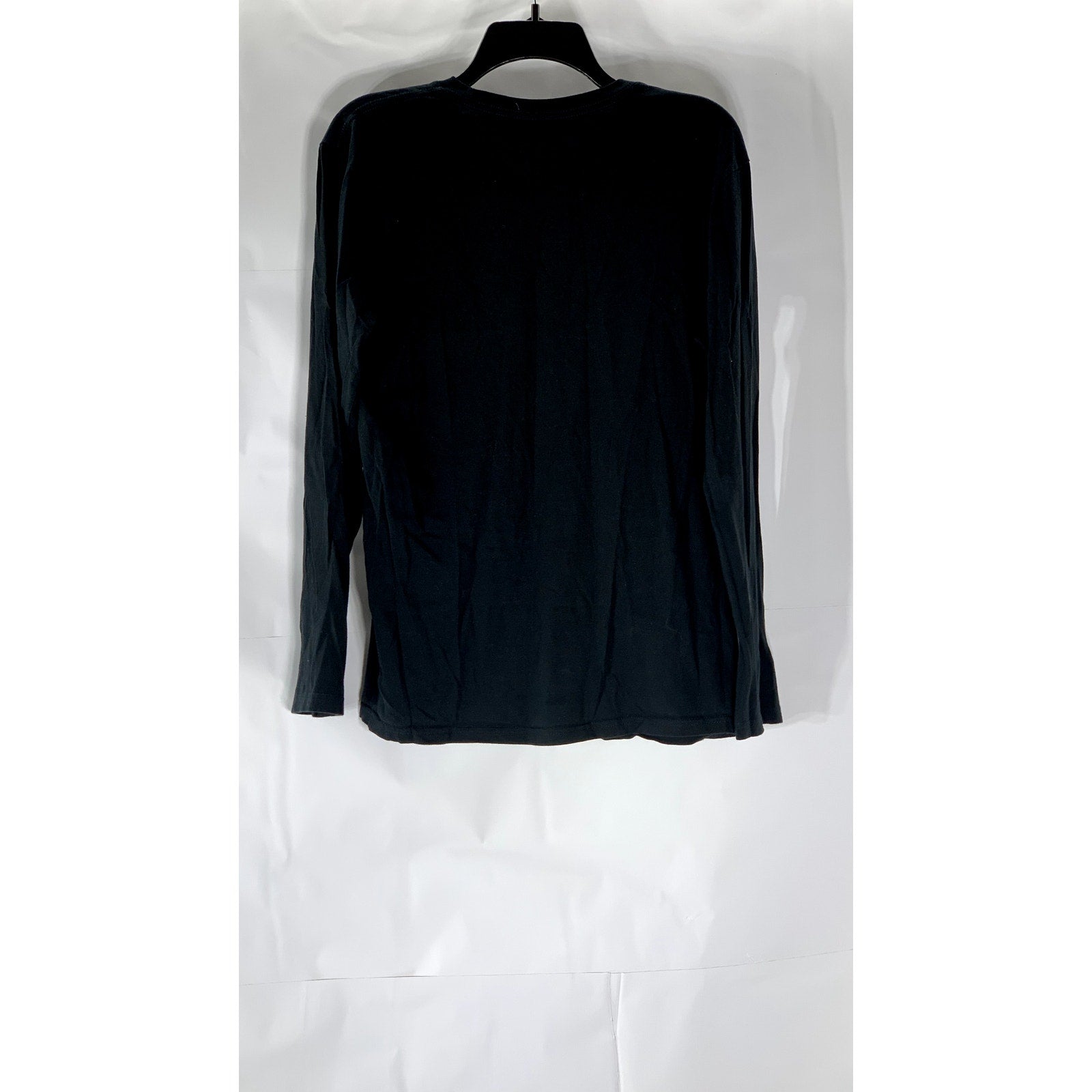 UNBRANDED Men’s Black-White Logo Crewneck Long Sleeve T-Shirt SZ M