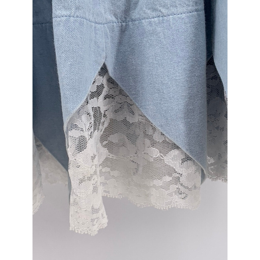 LONDON BRIDGE MONDIKI Women’s Blue Vintage Lace Trim Point Hem Skirt SZ 20