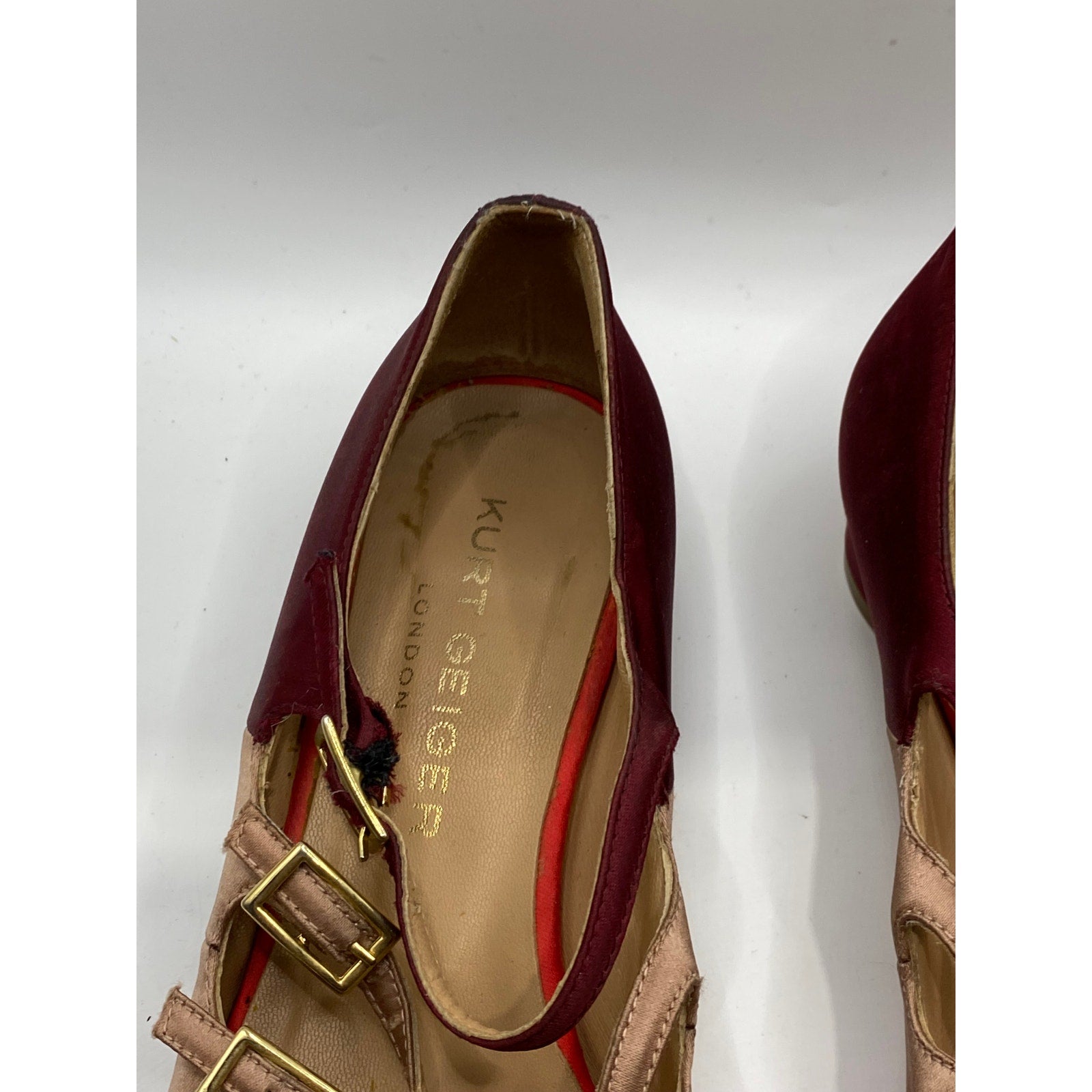 KURT GEIGER Women's Red Satin Pointed-Toe Strappy Wedge Mary Jane Shoes SZ 7