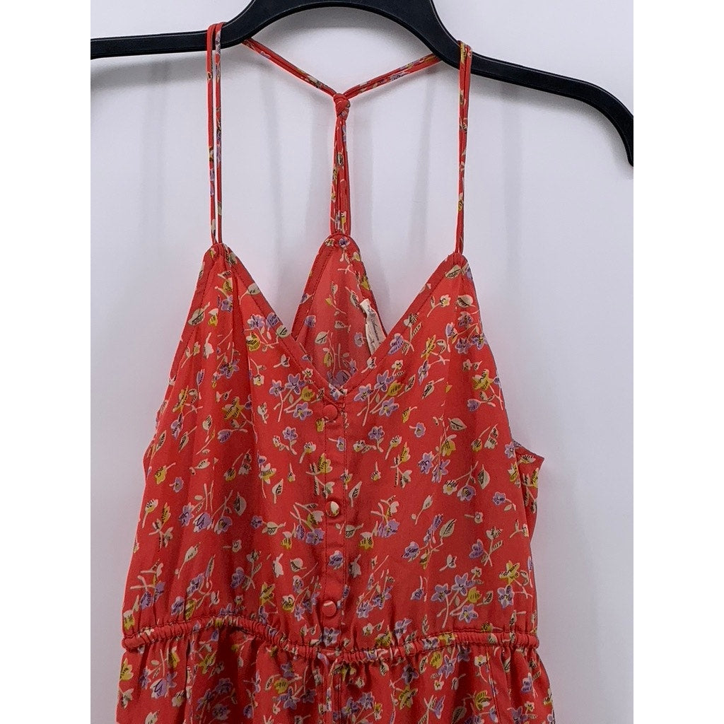 AMERICAN EAGLE OUTFITTERS Women's Orange Floral V-Neck Tie-Waist Dress SZ 2