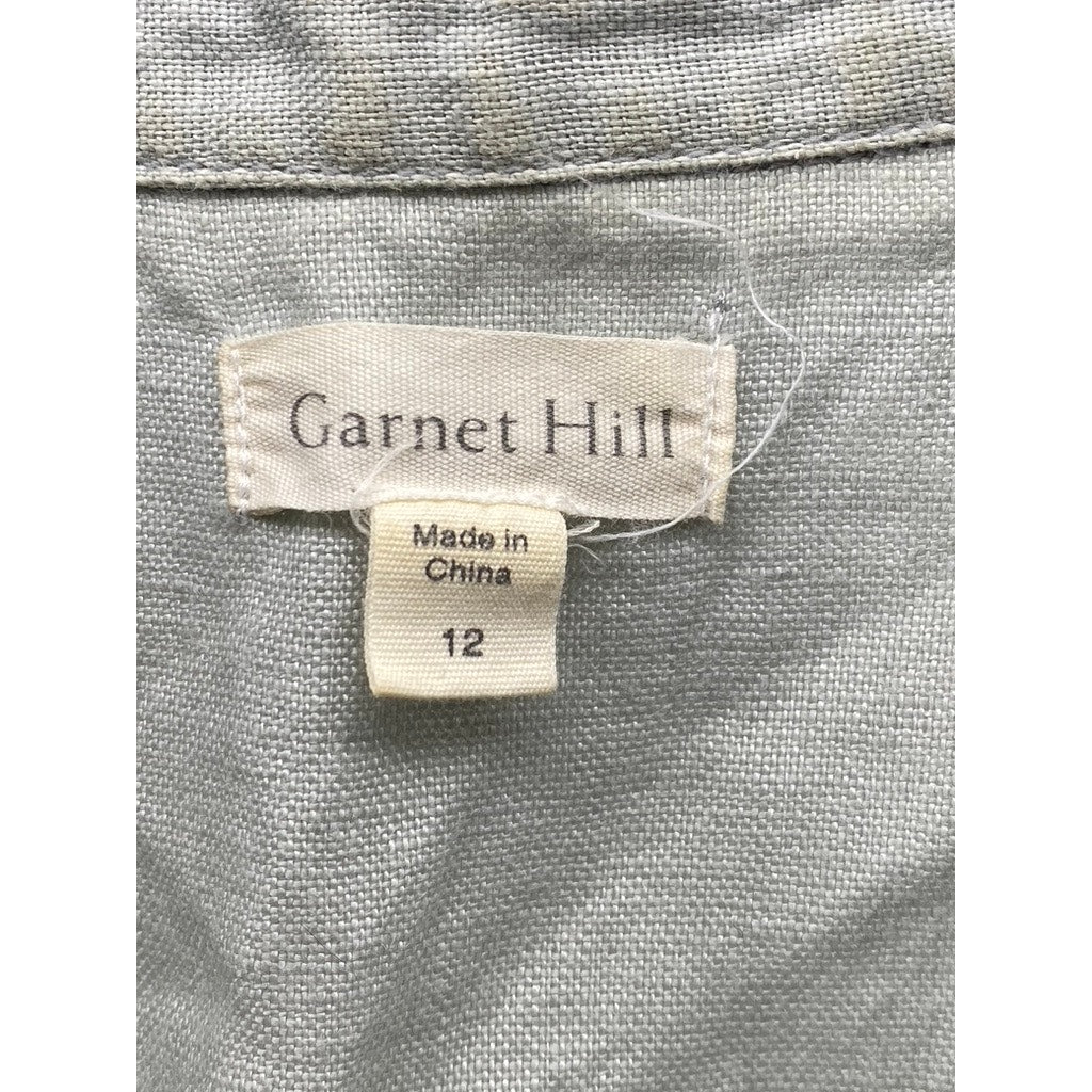 GARNET HILL Women's Green Linen Button-Up Sleeveless Knee Shirt Dress SZ 12
