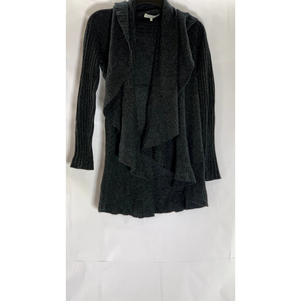 QI NEWYORK Women's Petite Dark Gray Drapey Open-Front Cashmere Cardigan SZ P/L