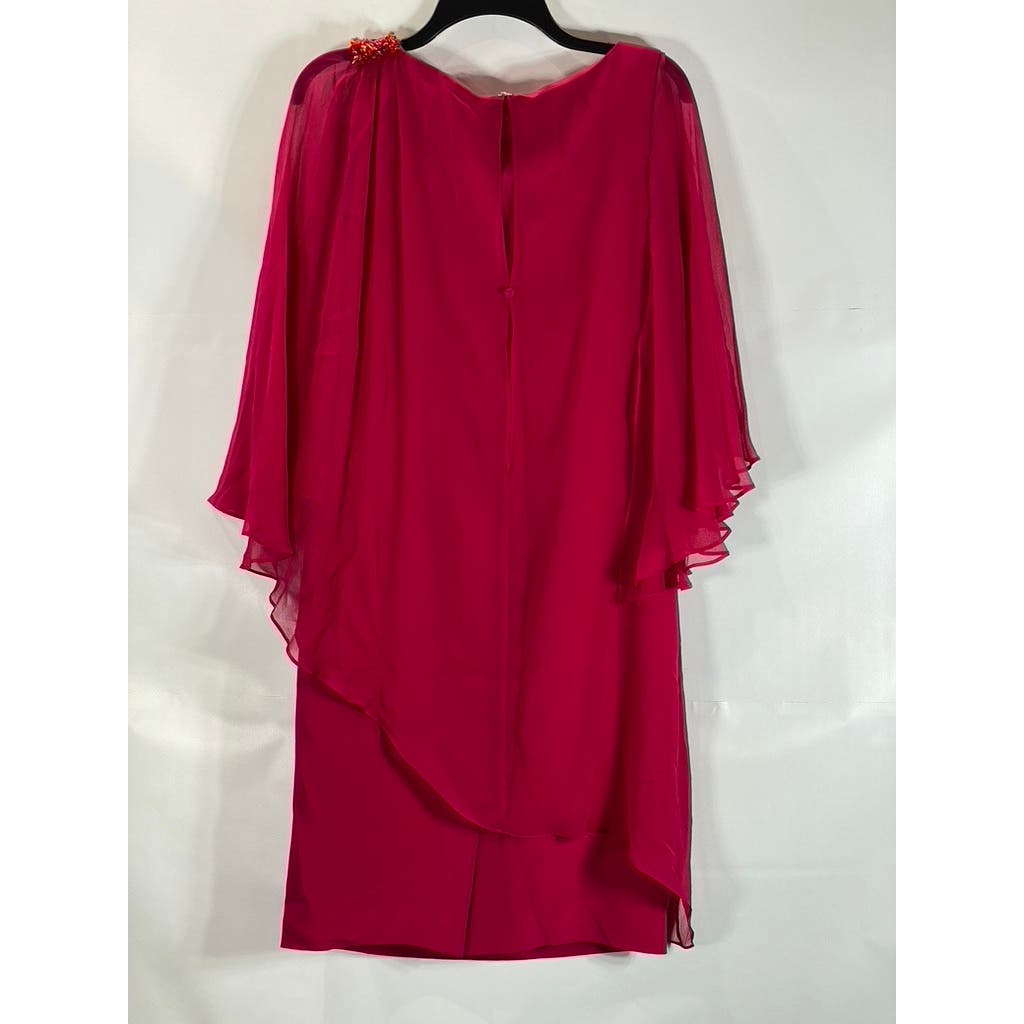 RICKIE FREEMAN For Teri Jon Women's Burgundy Round-Neck Silk Midi Dress SZ 6