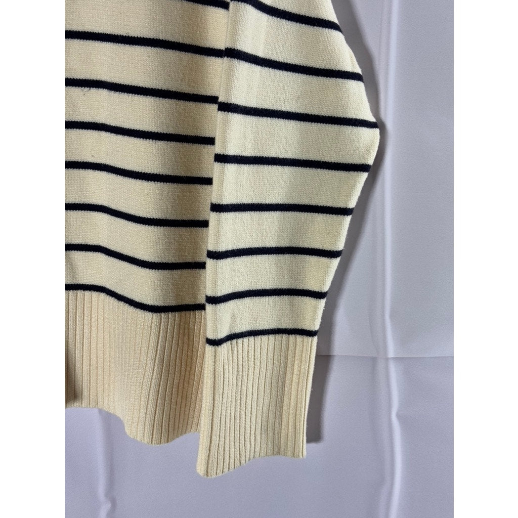 ZARA Women's Beige/Black Striped Crewneck Knit Long Sleeve Pullover Sweater SZ S