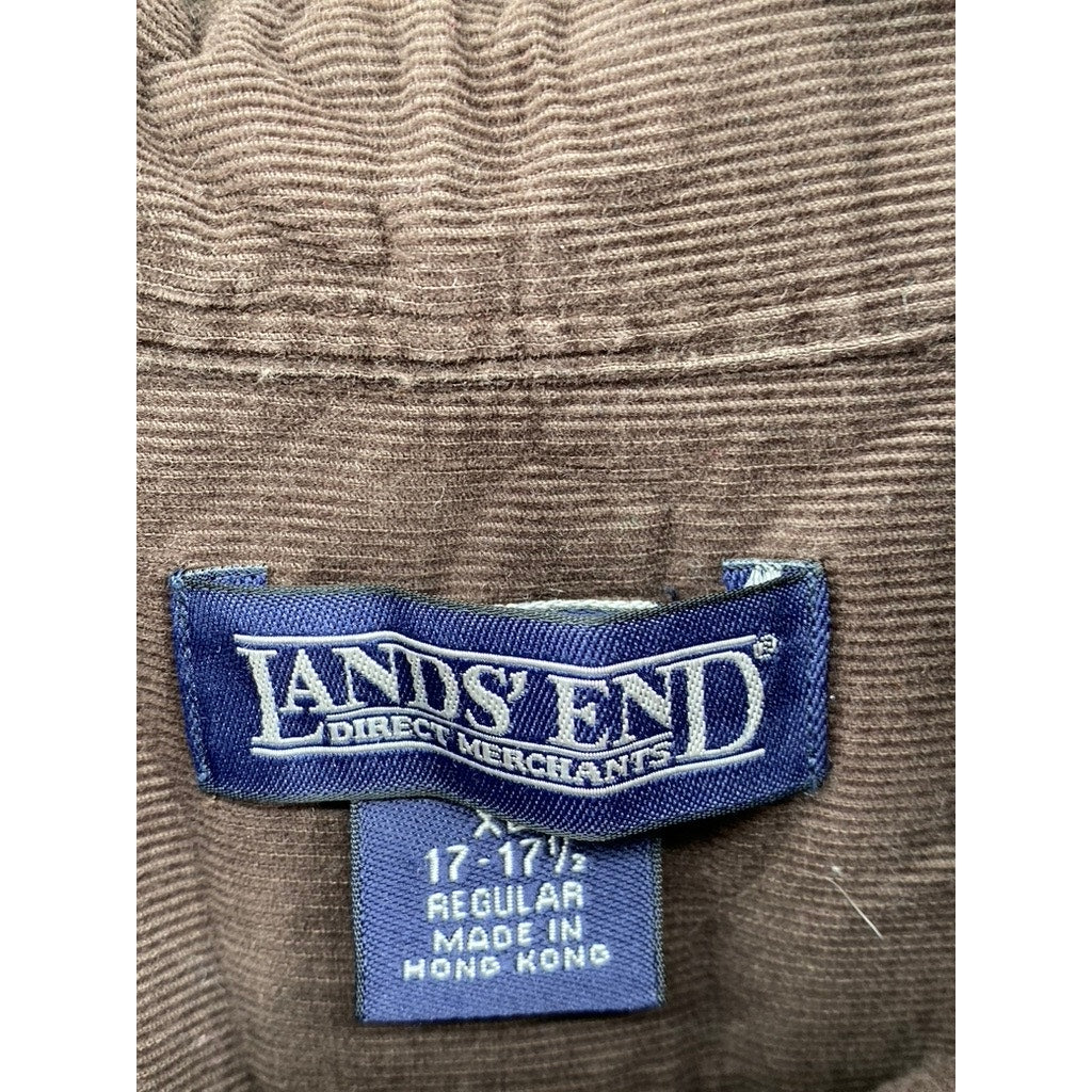 LANDS END Men's Vintage Brown Button Down SZ (XL) (17-17 1/2)