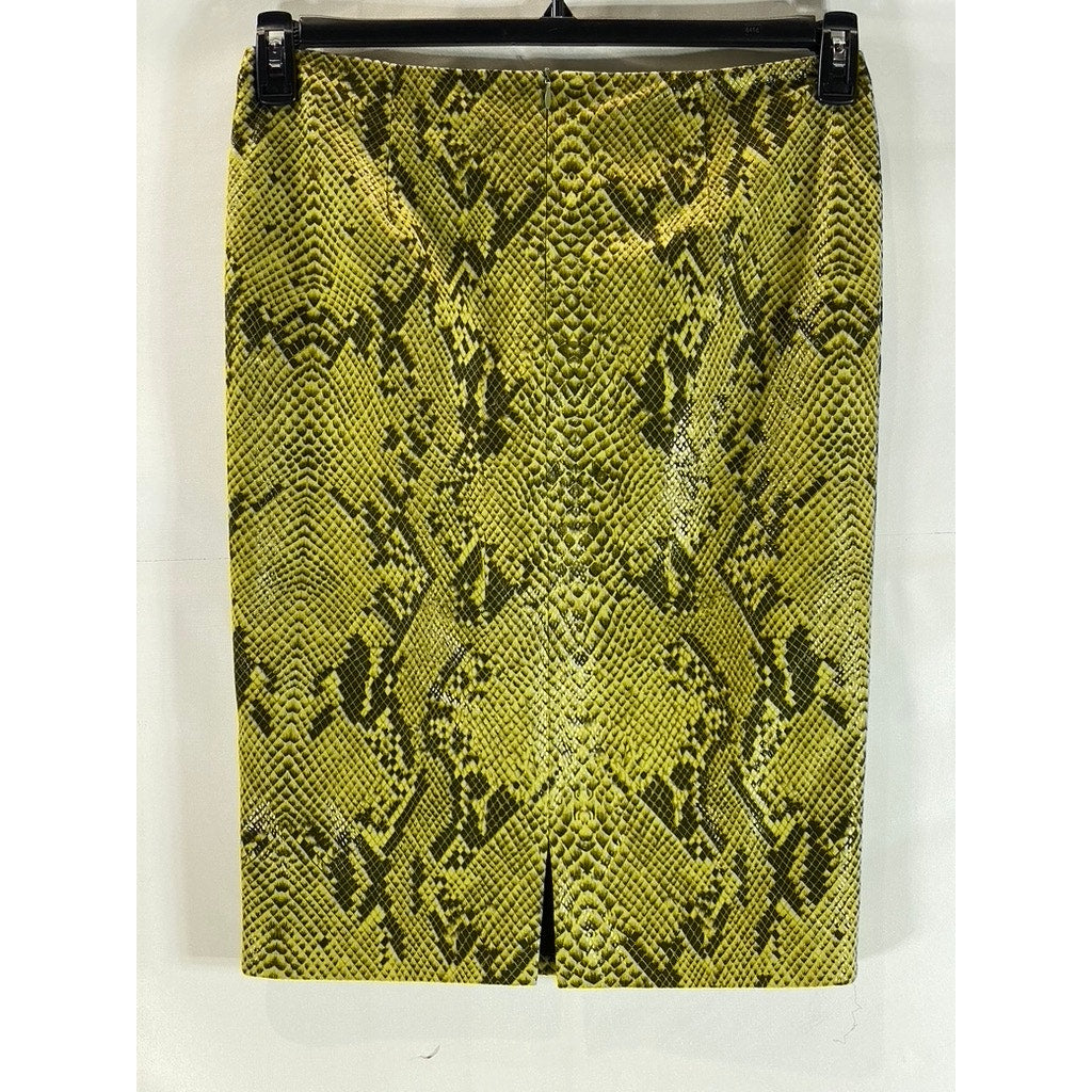 OLGA MARTINEZ BARCELONA Women's Yellow Snake Print Straight Skirt SZ M