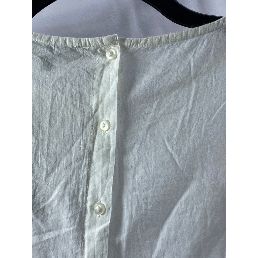 NEW LOOK Women's Petite White Crewneck Floral Cutwork Long Sleeve Ruffle Top SZ6