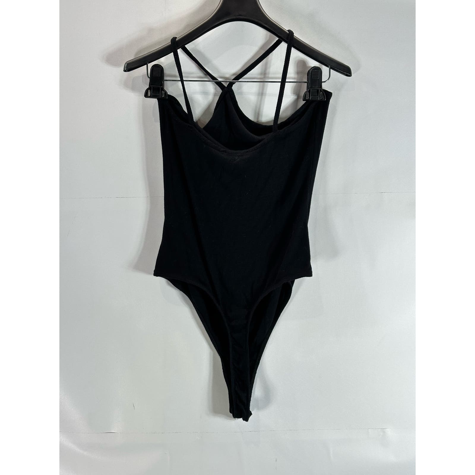 THE RANGE Women's Black Dynamic Rib Tilted Thong Bodysuit SZ M