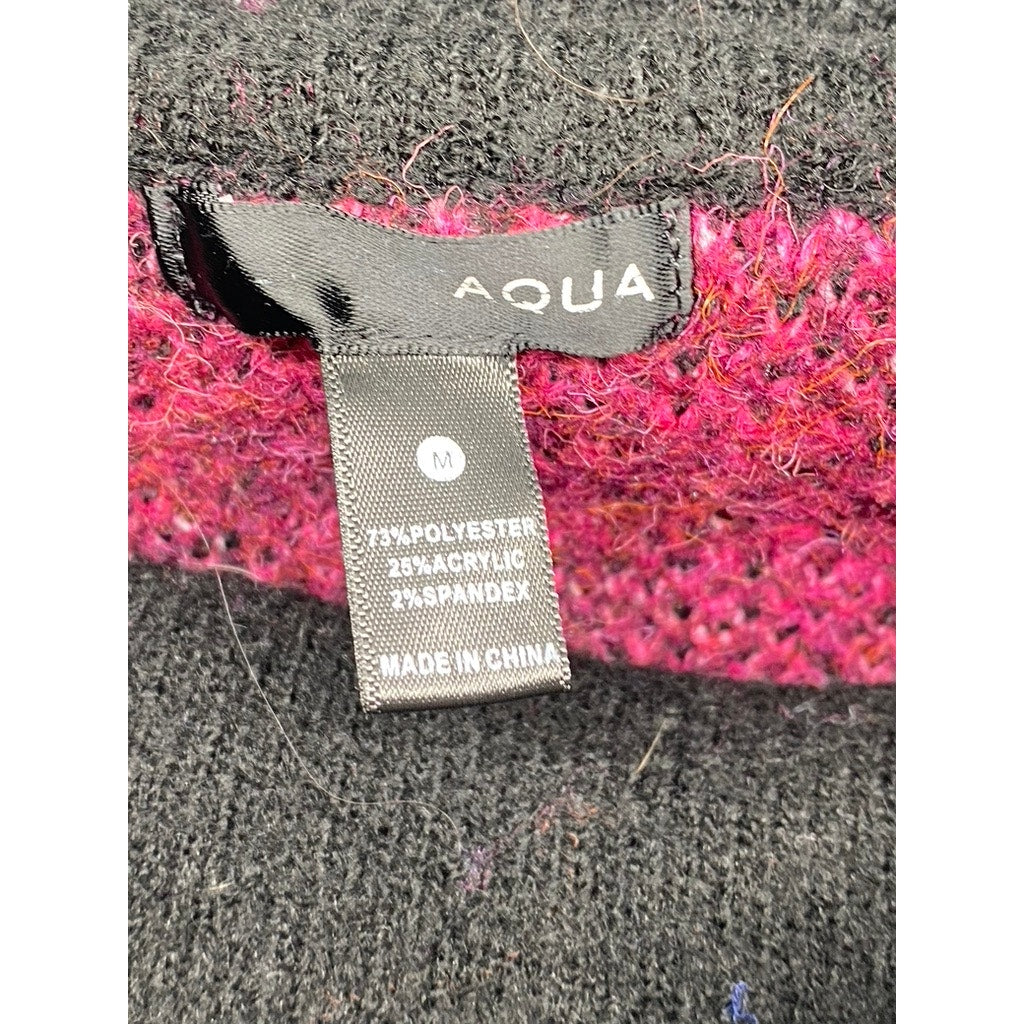 AQUA Women's Black-Pink Knit Camo Turtleneck Long Sleeve Pullover Sweater SZ M