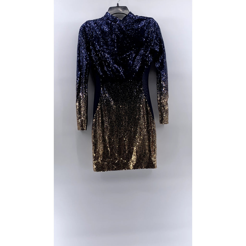 FASHION NOVA Women's Navy-Gold Ombre Sequin Dimmed With Smoke Mini Dress SZ S