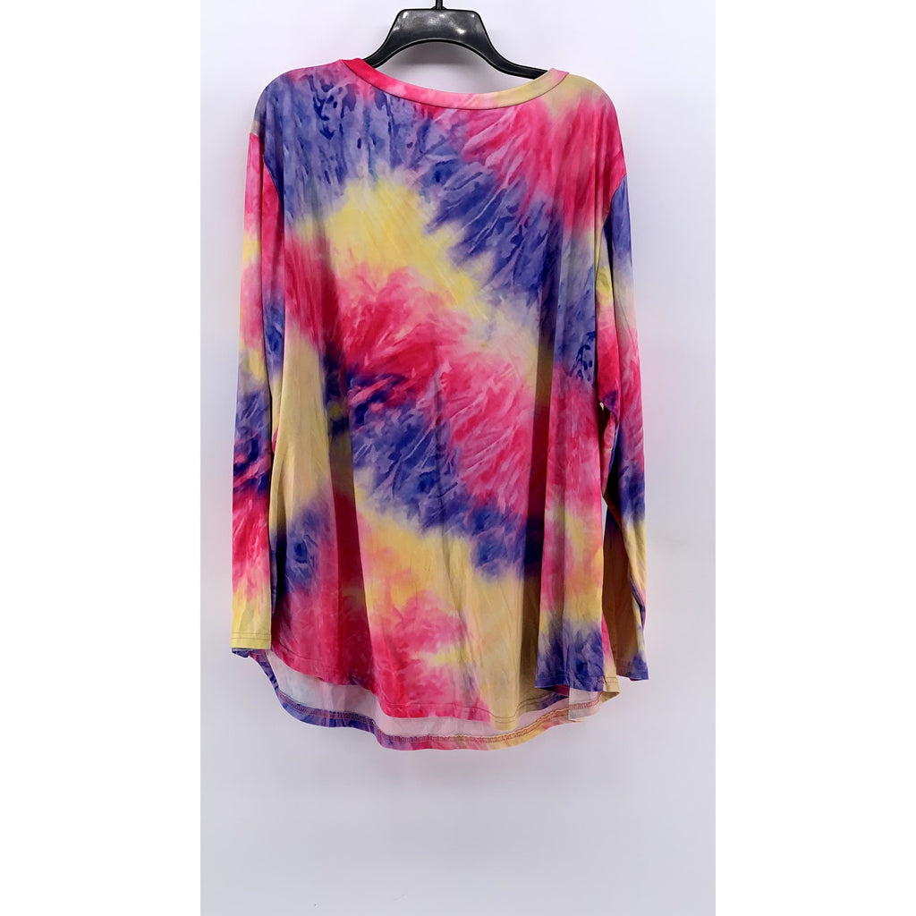 UNBRANDED Women's Plus Pink-Multi Tie-Dye Long Sleeve V-Neck Top SZ 26W