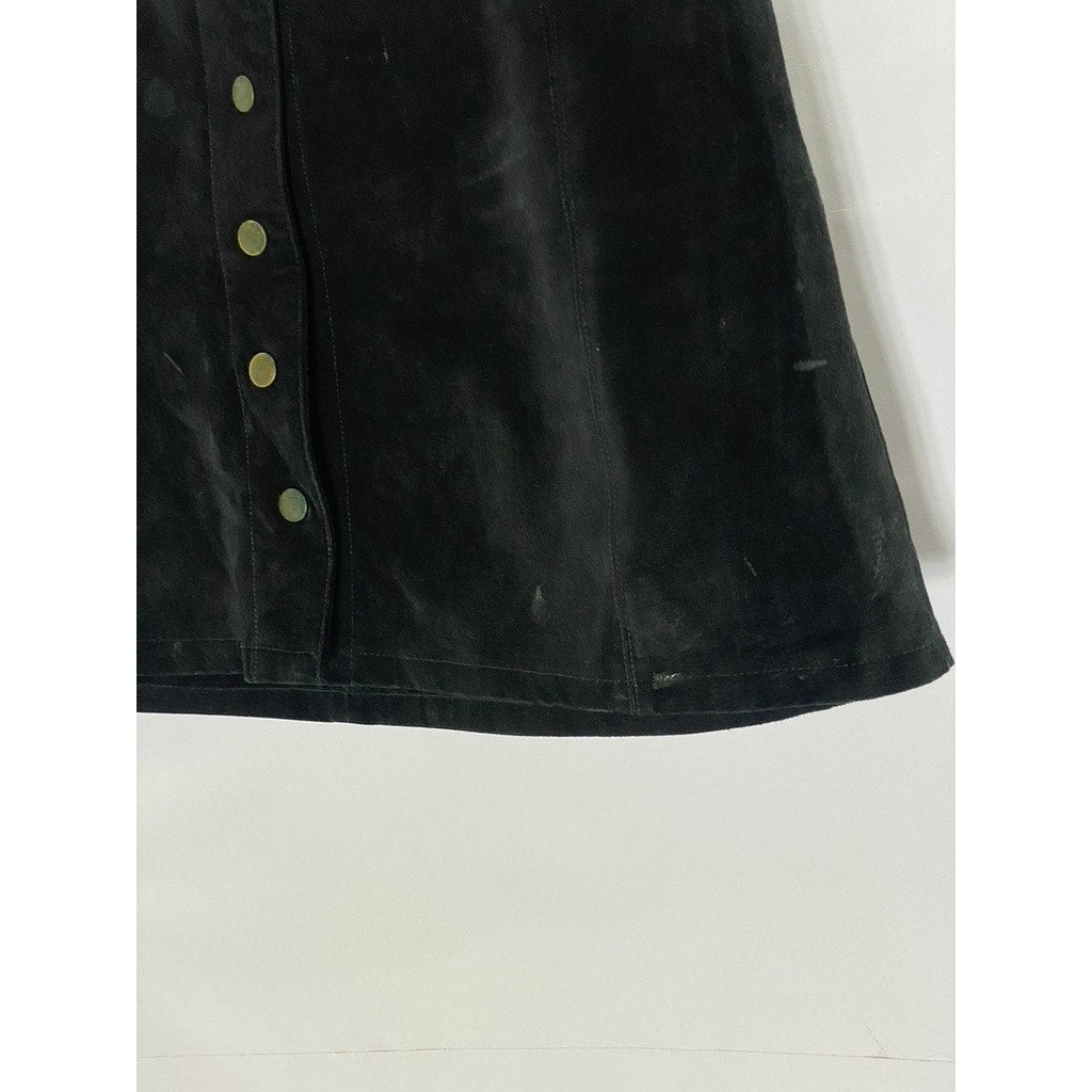 STRADIVARIUS Women's Black Suede Leather Button-Front Mini Skirt SZ L